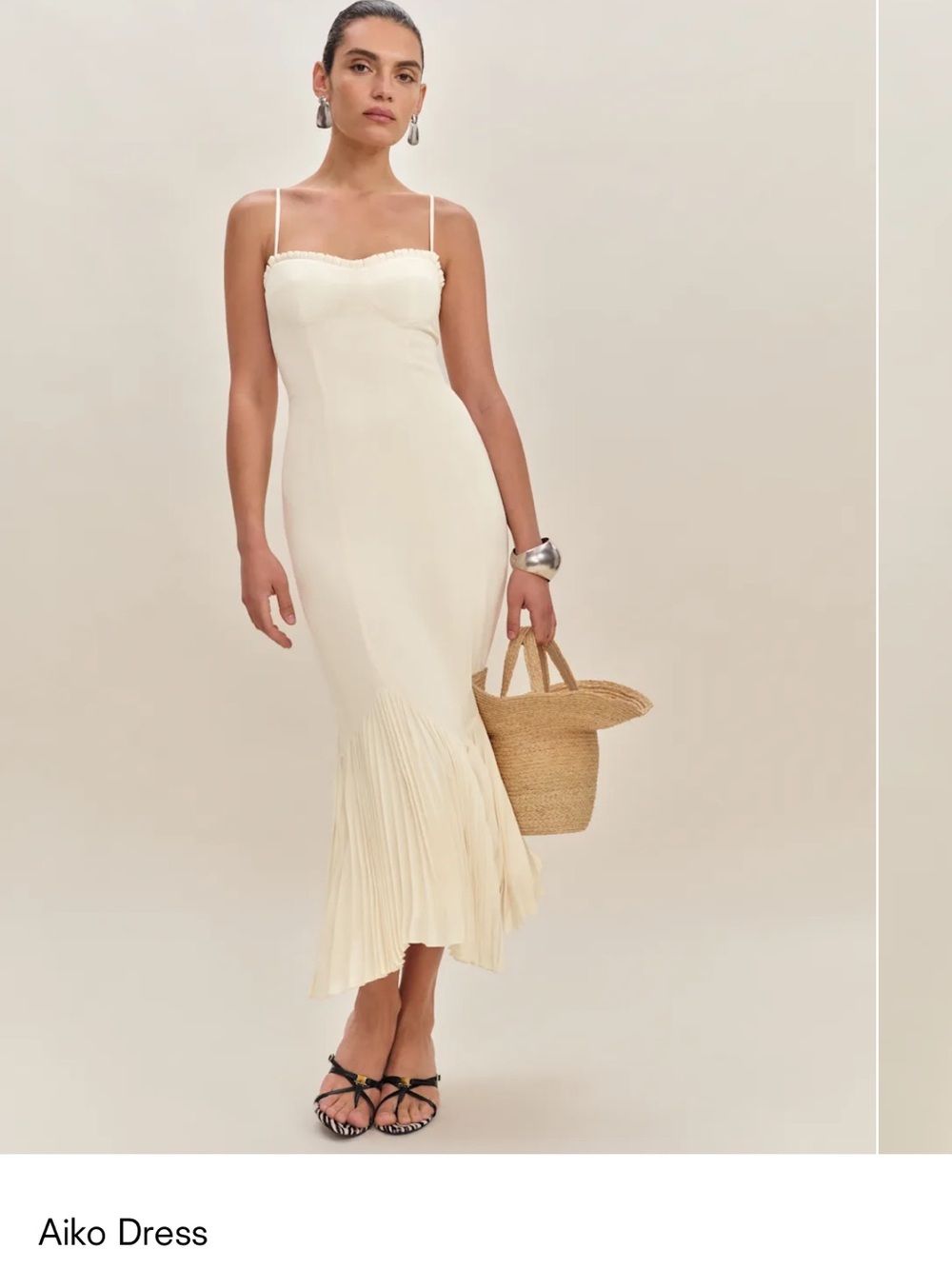Reformation Aiko Dress — Cream Pleated Midi Dress
